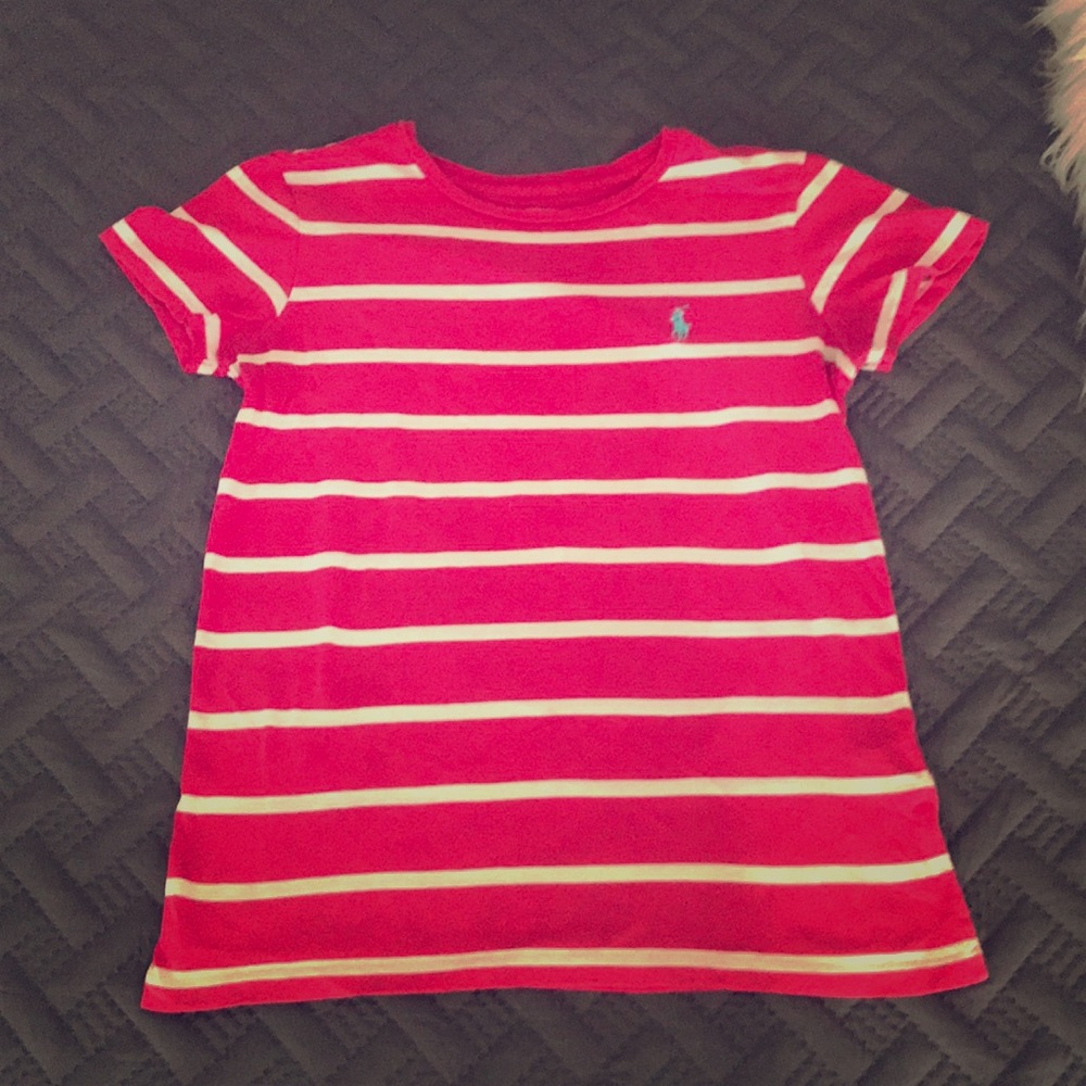 Ralph Lauren Polo Pink & White Striped Tee.